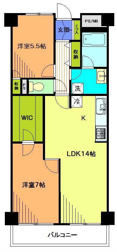 シャンボール瀬田(2LDK/5階)の間取り写真