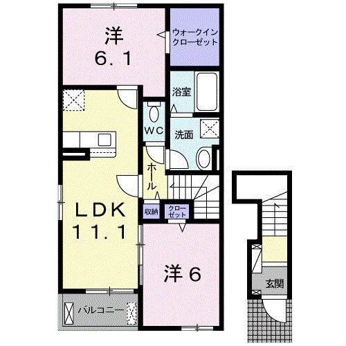 クラール曽屋 I(2LDK/2階)の間取り写真