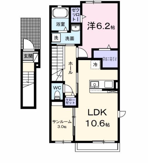 パストラーレ F(1LDK/2階)の間取り写真