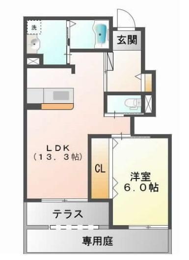 エアリアル(1LDK/1階)の間取り写真