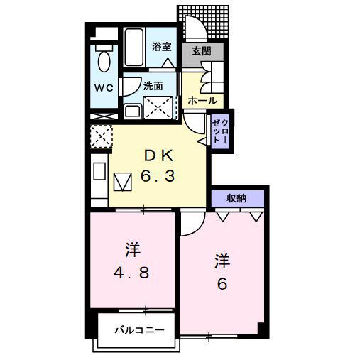 セレーノB(2DK/1階)の間取り写真