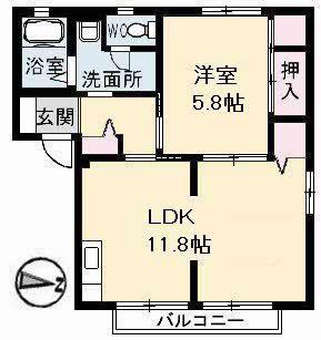 フレグランス駅家 B棟(1LDK/1階)の間取り写真