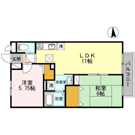 サンクコール朝和A(2LDK/2階)の間取り写真