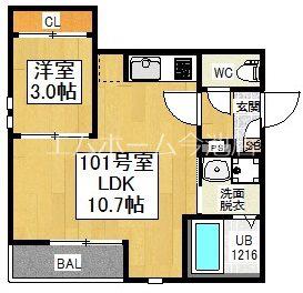 GRANDTICオードリーII(1LDK/1階)の間取り写真