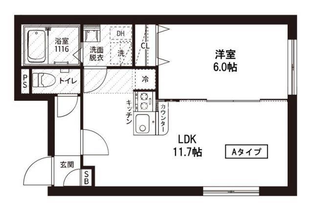 レピュア菊川駅前レジデンス(1LDK/4階)の間取り写真