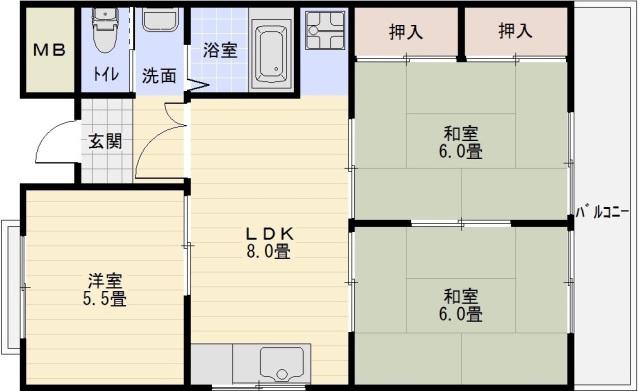 マンショングランディー(3LDK/2階)の間取り写真