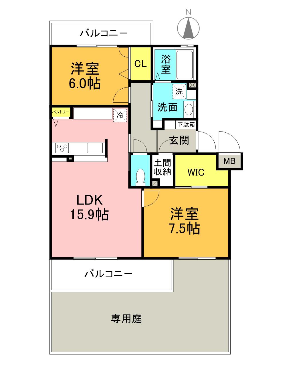 メイプルヒルズ(2LDK/1階)の間取り写真