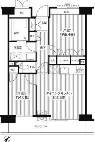 ステラメゾン武蔵小山(2DK/6階)の間取り写真