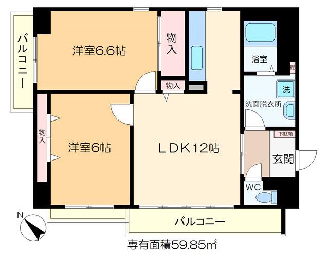 アレグレット千住宿(2LDK/6階)の間取り写真