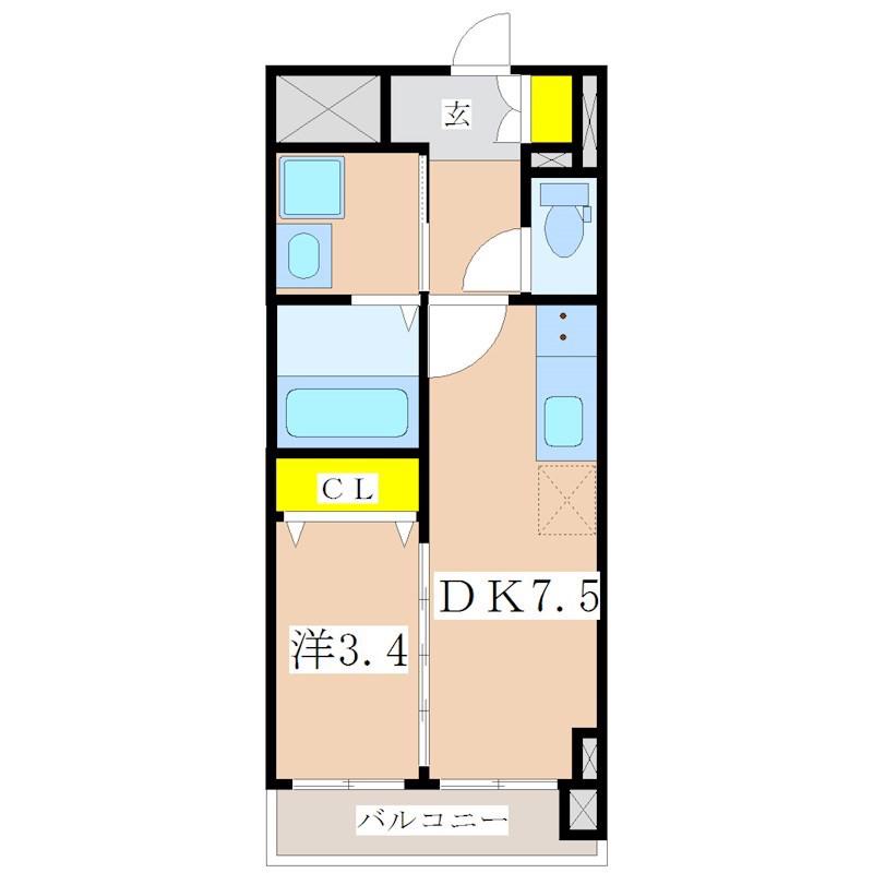 デ・クオーレ樋之口(1DK/4階)の間取り写真
