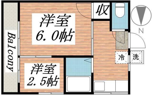 三山荘(2K/2階)の間取り写真
