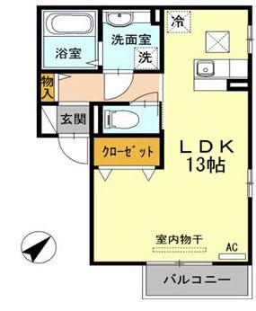 サニーフラット(ワンルーム/1階)の間取り写真