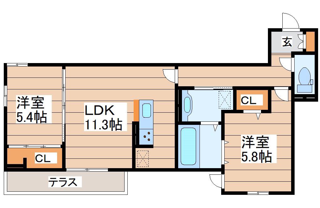 D-ROOM薬師堂(2LDK/1階)の間取り写真