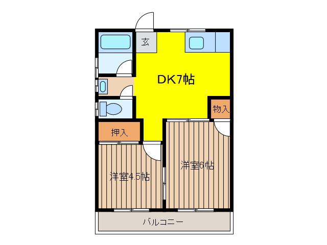 第2高木矢作荘(2DK/2階)の間取り写真
