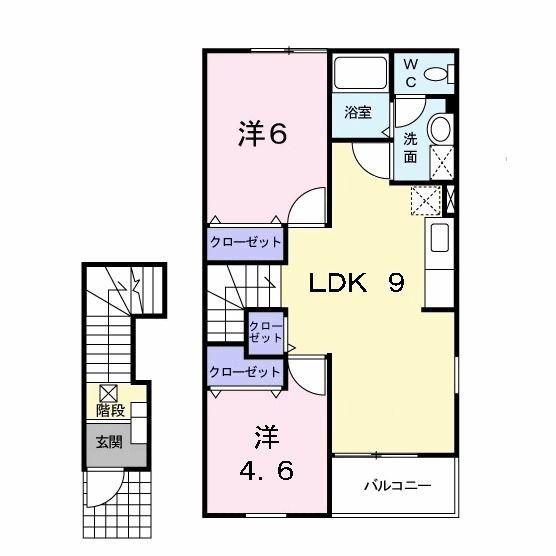 オードピュールI(2LDK/2階)の間取り写真