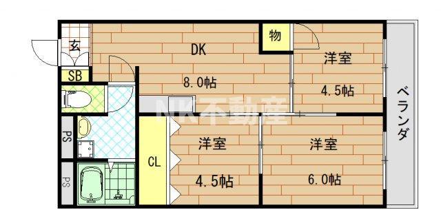 コーポラス小阪(3DK/4階)の間取り写真
