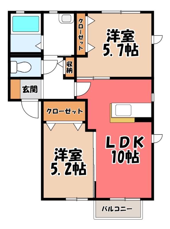 クレシェンテB(2LDK/1階)の間取り写真