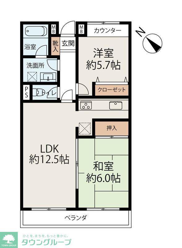 浦和エメラルドグリーン(2LDK/5階)の間取り写真