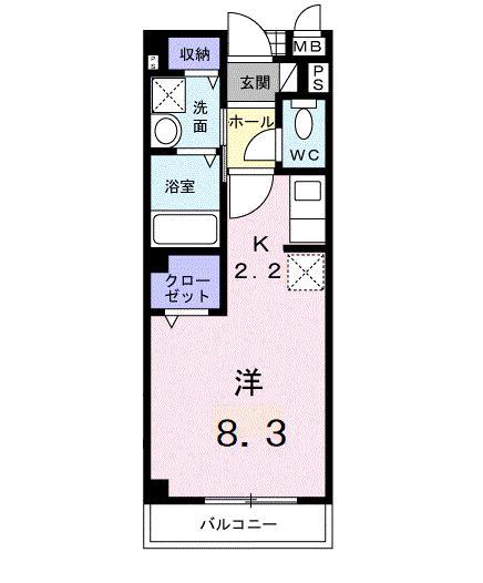 ヴィアーレ秋吉(1K/2階)の間取り写真