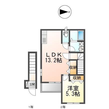 ユニコーン 1LDK(1LDK/2階)の間取り写真