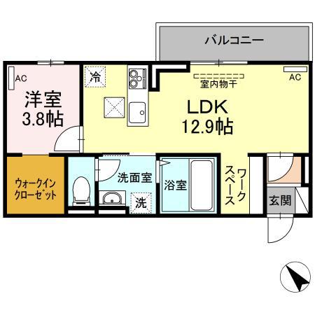 ラ・トゥール山城西 A棟(1LDK/3階)の間取り写真