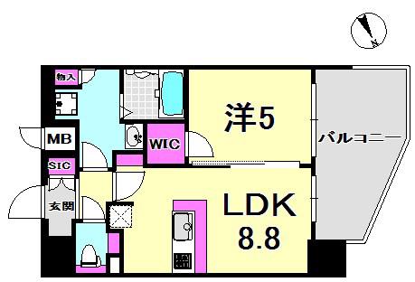 プレサンス THE神戸(1LDK/11階)の間取り写真