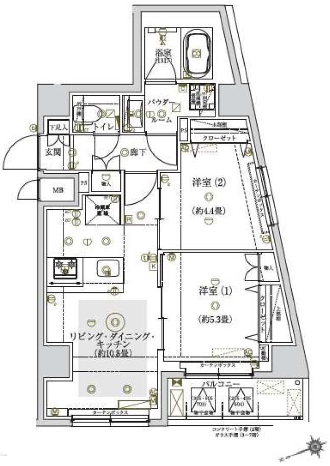 REALIZE町屋(2LDK/5階)の間取り写真
