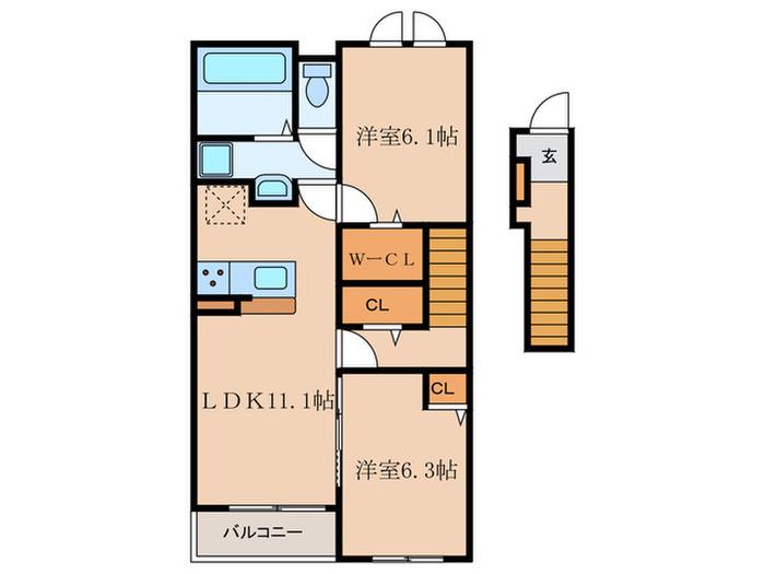 スカーレット(2LDK/2階)の間取り写真