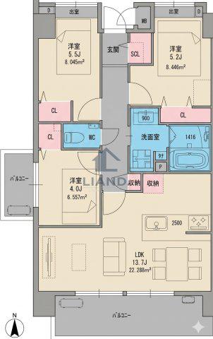 プラトウズ仲原(3LDK/6階)の間取り写真