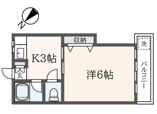 ヤクシンコーポB棟(1K/1階)の間取り写真