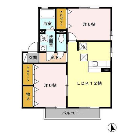 ソレアードI・II(2LDK/1階)の間取り写真