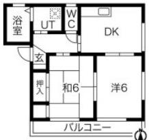 リビング六甲ウエストA(2DK/2階)の間取り写真