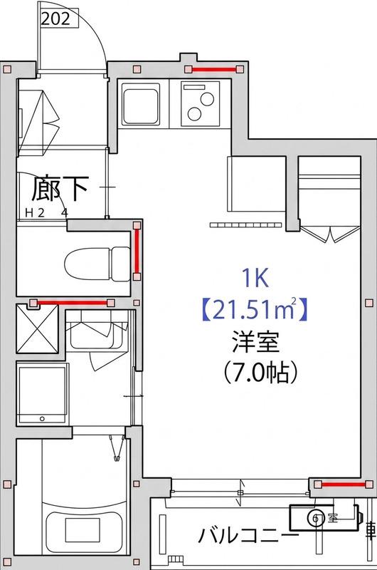メルディアス東大泉(1K/2階)の間取り写真