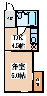 セゾン若葉(1DK/1階)の間取り写真