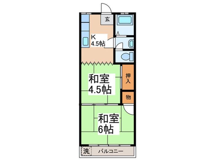 格子屋マンション(2K/4階)の間取り写真