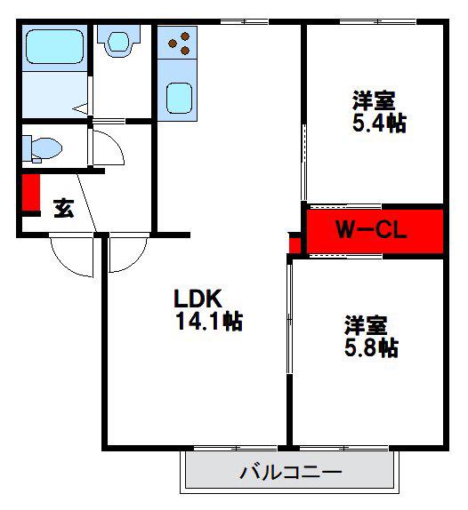 フレグランス若木台 B棟(2LDK/2階)の間取り写真