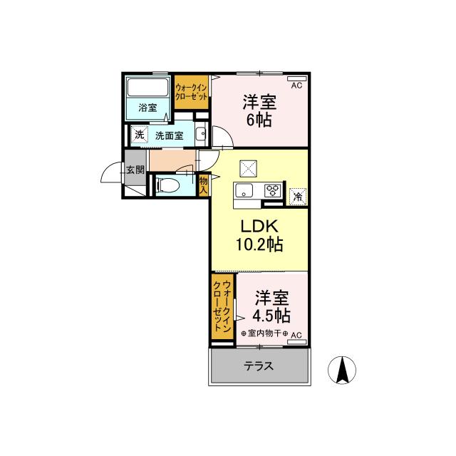 D-ROOMピュア大里I(2LDK/1階)の間取り写真