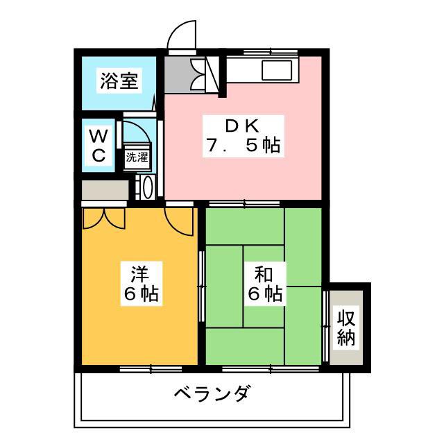 ヒルズ3 南(2DK/1階)の間取り写真