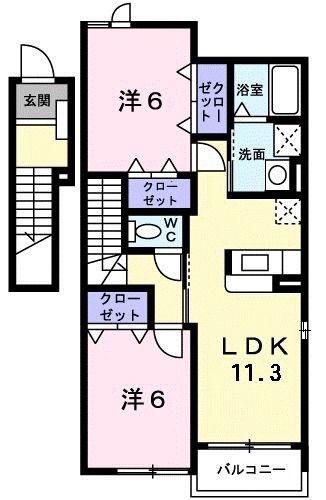 サニー・ヒルトップII(2LDK/2階)の間取り写真