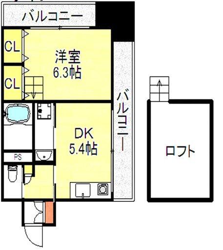 ラメール(1DK/6階)の間取り写真