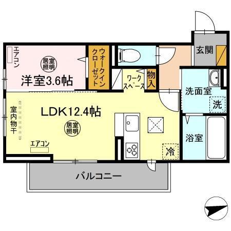 D-ROOM請西南 A棟(1LDK/1階)の間取り写真