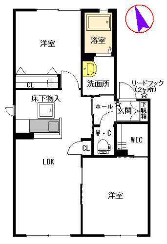 ボヌールK B棟(2LDK/1階)の間取り写真