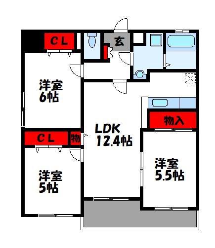 スカイシャトレ柚須(3LDK/4階)の間取り写真