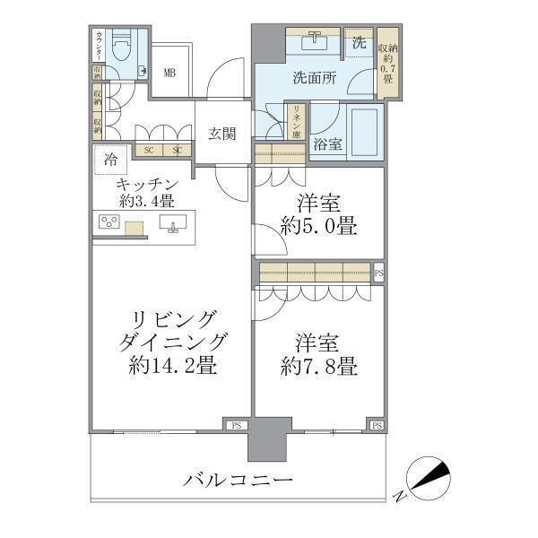 ザタワー横浜北仲(2LDK/10階)の間取り写真
