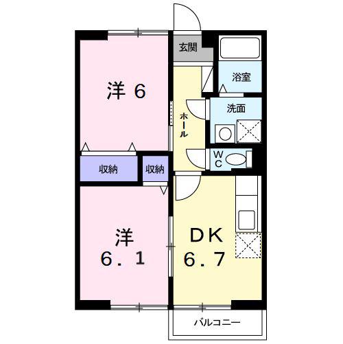 リーベルヴィレッジ(2DK/2階)の間取り写真