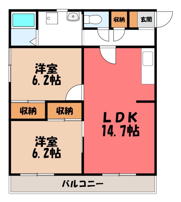 ビューハイツ講堂(2LDK/1階)の間取り写真