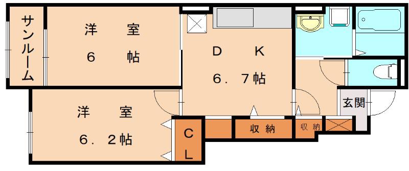 ラフレシール花見III(2DK/1階)の間取り写真