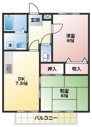 グランドゥール(2DK/2階)の間取り写真