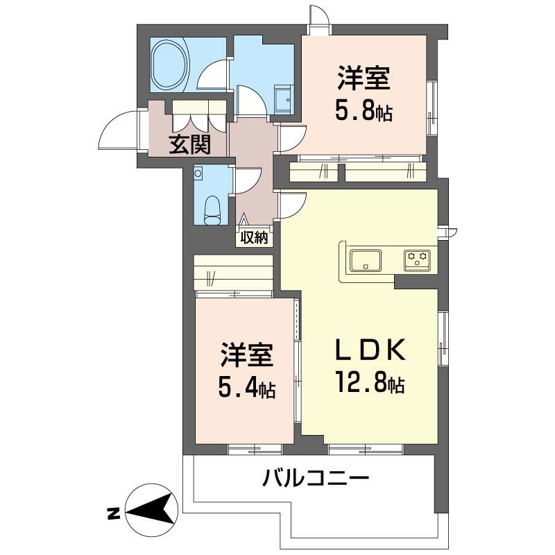 ホクレアセンター北(2LDK/1階)の間取り写真