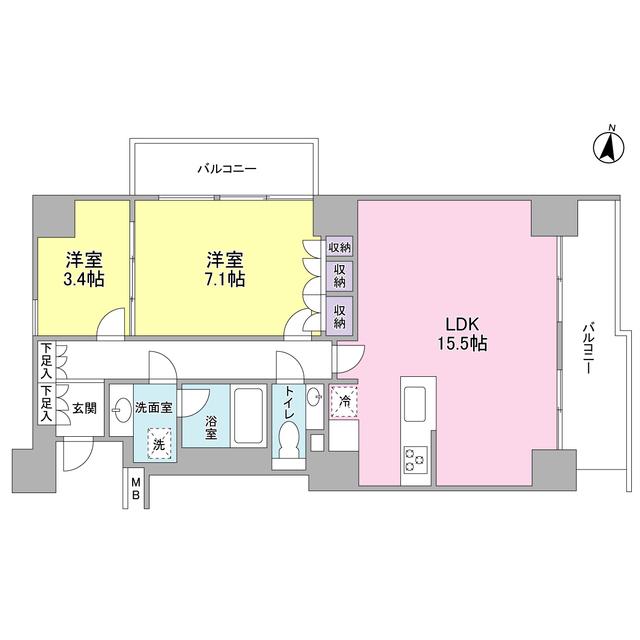 プレディアスタイル池上南イースト(2LDK/5階)の間取り写真